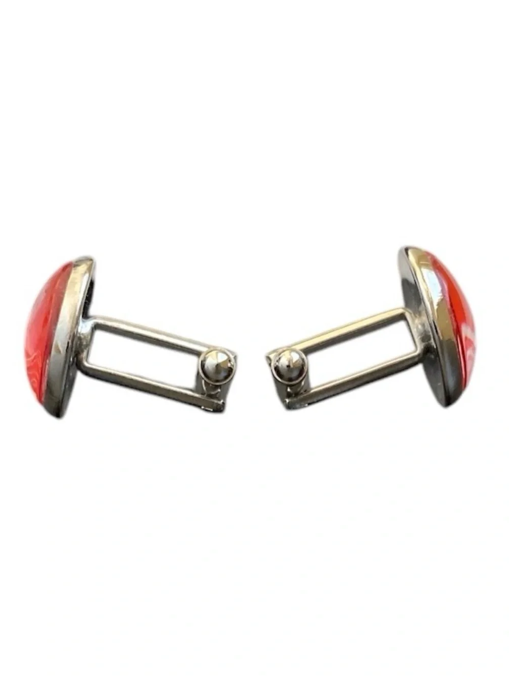 Hand Crafted Fluid Art Cuff Links by Svetlana Yeung in Red Silver and White